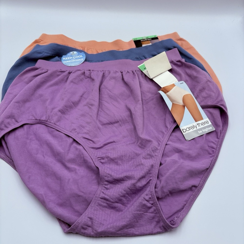 Vtg Barely There Briefs Full Coverage Panties Microfiber Size 8/9 Multicolor